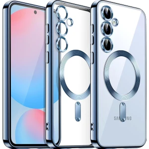Samsung Galaxy S24 Fe Kılıf Kamera Lens Korumalı Renkli Magsafe Şeffaf Silikon Lacivert