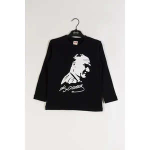 Atatürk Baskılı Pamuklu Bisiklet Yaka Uzun Kollu Tören 29 Ekim 10 Kasım Erkek ve Kız Çocuk T-Shirt
