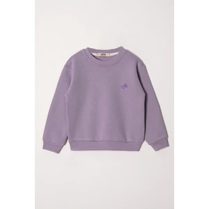 Bisiklet Yaka Uzun Kol Kalp Nakışlı Sardonlu Kız Çocuk  Lila Renk    Sweatshirt