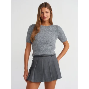 10651 Bisiklet Yaka Yumuşak Dokulu Kısa Kol Triko Kazak-Füme M.