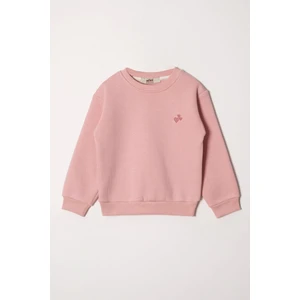 Bisiklet Yaka Uzun Kol Kalp Nakışlı Sardonlu Kız Çocuk   Toz Pembe Renk Sweatshirt