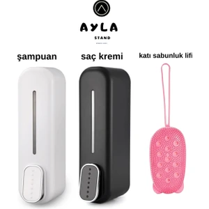 Ayla Stand 300 ml Duvara Monte Sıvı Dispenser Seti (Beyaz ve Siyah) Peeling Silikon Kesesi