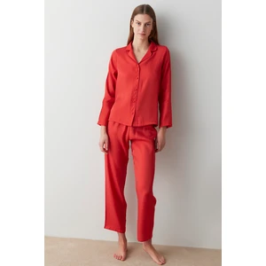 Tango Red Stripes Satin Gömlek Pantolon Takımı