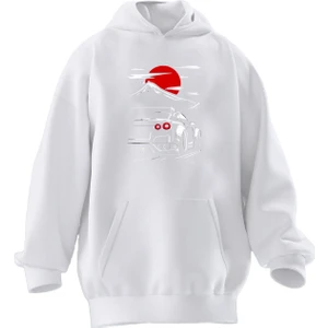 Nmg Tekstil Unisex Premium Pamuk Beyaz  Gtr Dağ Yolu Baskılı 3 Iplik Kapüşonlu Sweatshirt