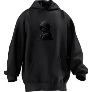 Nmg Tekstil Unisex Premium Pamuk Siyah Ufak Spiderman Baskılı 3 Iplik Kapüşonlu Sweatshirt