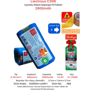 Liectroux C30B 2900mAh Uyumlu Batarya Robot Süpürge Pili A2905m-Lie001