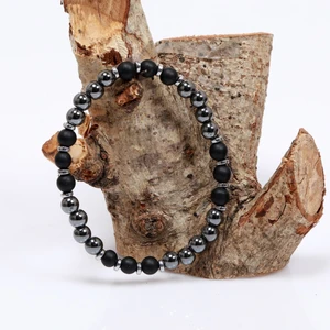Taş Sandığı Mat Obsidyen ve Hematit Bileklik - 6 mm