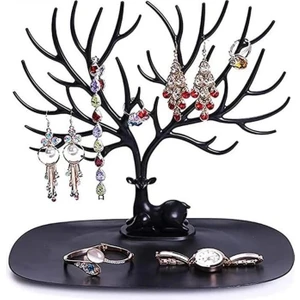 Siyah Geyik Tasarımlı Takı Standı Yüzük Küpe Kolye Bilezik Askılığı Mücevher Organizer Askı