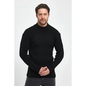 The Rule Erkek Siyah Regular Fit Yarım Balıkçı Yaka Fitilli Triko Kazak RF0447