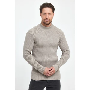 The Rule Erkek Vizon Regular Fit Yarım Balıkçı Yaka Fitilli Triko Kazak RF0447