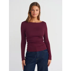 31401 Büzgülü Kayık Yaka Top-Bordo