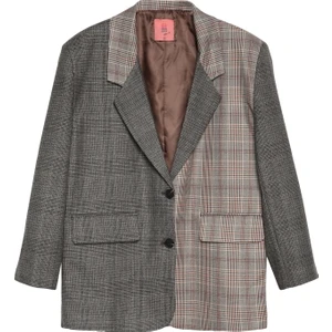 Match Detaylı Kareli Kruvaze Yaka Blazer Ceket Kahverengi