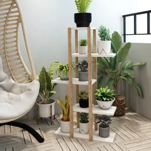 Jest Dekor Konsept Lotus Beyaz Ahşap 5 Katlı Çiçeklik, Saksılık, Çiçek Standı, Dekoratif Raf - Çok Amaçlı Kullanım