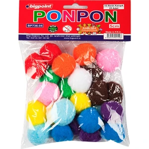 | Ponpon, El Işi Projeleri Için Uygun Yün Ponpon Seti, 5 Cm, 10 Farklı Renk, 25'li Poşet