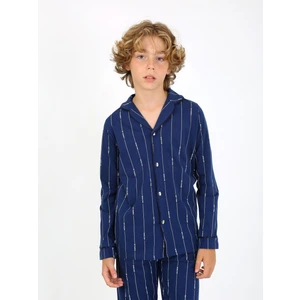 Erkek Çocuk Uzun Kollu %100 Pamuklu Düğmeli Pijama Takımı Leo Uzun