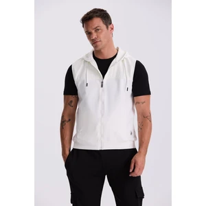 Ekru Slim Fit Kapüşonlu Pamuklu Likralı Yelek