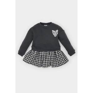 Kız Bebek Bisiklet Yaka Baskılı Uzun Kollu Eteği Kareli Sweat Elbise D5630A524WN