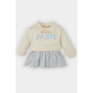 Kız Bebek Polo Yaka Baskılı Eteği Çiçek Desenli Uzun Kollu Sweatshirt Elbise D2547A524AU