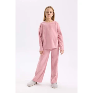 Kız Çocuk Pijama Takımı Pelüş Uzun Kollu Üst Beli Lastikli Geniş Bol Paça Alt A9859A824WN