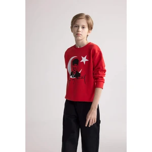 Erkek Çocuk Bisiklet Yaka Atatürk Baskılı Kırmızı Sweatshirt D8199A824WN