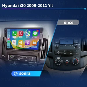 Hyundai I30(2009-2011) Manual Klima Multimedya Android Sürüm 13 Kablosuz Carplay Navigasyon 9 Inch Ekran 4G Ram + 32GB Hafıza Çerçeveli ve arka görüş kameralı