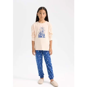 Kız Çocuk Pijama Takımı Baskılı Uzun Kollu Üst Beli Lastikli Uzun Alt D7743A824WN
