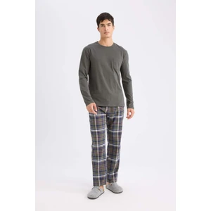 Pijama Takımı Regular Fit Uzun Kollu Basic Düz Üst Kareli Alt B2450AX24WN