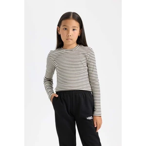 Kız Çocuk Cropped Fit Polo Yaka Çizgili Fitilli Kaşkorse Uzun Kollu Tişört D3368A824AU