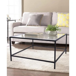 Tino Furniture Oslo Siyah Metal Kare Orta Sehpa Şeffaf Camlı