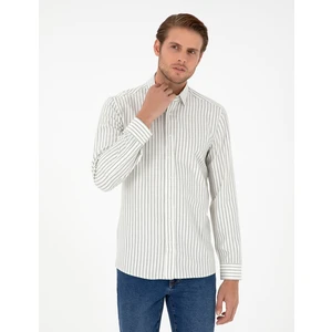 Pierre Cardin Erkek Haki Çizgili Slim Fit Uzun Kollu Gömlek 50292261-VR027