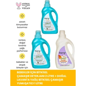 Bebekler Için Bitkisel Çamaşır Deterjanı 2 lt+Bitkisel Çamaşır Yumuşatıcısı Doğal Lavanta Yağlı 1 lt