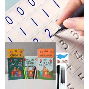 Sihirli Yazı Seti Silinebilir Kelemli Kabartmalı Defter Yazma Öğretici 4 Kitap+1 Kalem+5 Yedek Uç