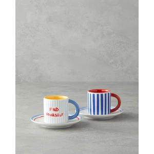 English Home Jolly Waves New Bone China Kahve Fincan Takımı Kırmızı - Mavi