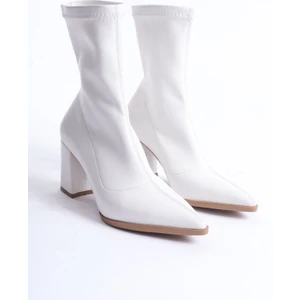 Moda Adam Kadın Cooper Kalın Topuklu Streç Bot - Beyaz