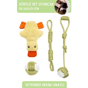 Proud Wave Dörtlü Set Köpek Oyuncağı Sesli Çekiştirmeli Peluş Ip Oyuncak Köpek Oyun Topu