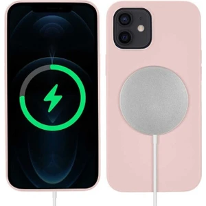 Megafox Teknoloji Apple iPhone 12 Uyumlu Kılıf Silksafe Wireless Kapak, Pembe Açık