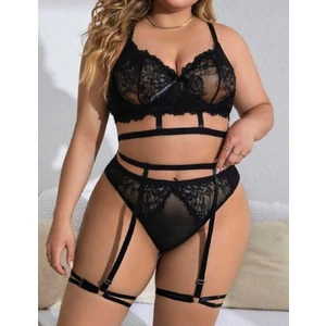 Bleu Petite Siyah Büyük Beden Dantel Detay Jartiyer Takım