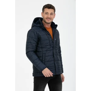 Erkek Kapüşonlu Içi Polarlı %100 Polyester Şişme Mont
