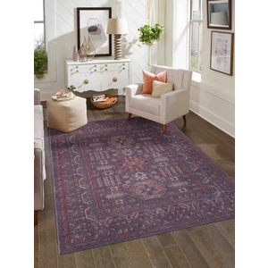 Konfor Halı Antik 1113 Klasik Vintage Salon Halısı Mor Retro Mutfak Halısı Tozumaz İnce Makine Halısı 80x300