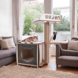 Patihomes XL Lâl Yataklı Tırmalamalı Kedi Evi Gri