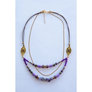 Lila Rosa Doğal Taşlı Otantik Çoklu Kolye