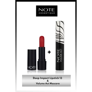 Deep Impact Lipstick Parlak Ruj 13 Impressive Red - Kırmızı & Volume Act Maskara Makyaj Seti