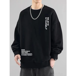 Erkek Believe Baskılı Oversize Bisiklet Yaka Sweatshirt