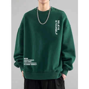Erkek Believe Baskılı Oversize Bisiklet Yaka Sweatshirt