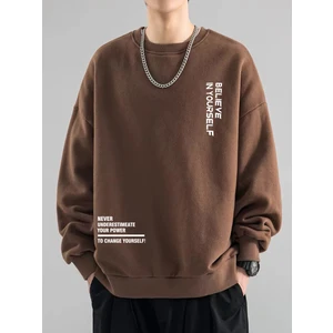 Erkek Believe Baskılı Oversize Bisiklet Yaka Sweatshirt