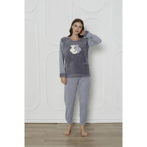 Fwn 3011 Peluş Welsoft Polar Kışlık Kadın Ev Kedi Işlemli Pijama Takımı