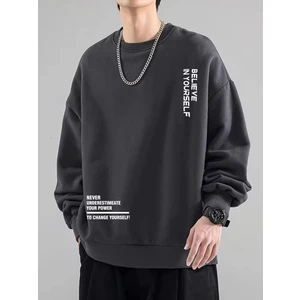 Erkek Believe Baskılı Oversize Bisiklet Yaka Sweatshirt