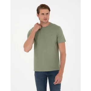 Pierre Cardin Erkek Haki %100 Pamuk Slim Fit Bisiklet Yaka Basic Tişört 50306359-VR027
