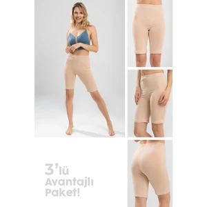 Kadın Yarım Tayt 3'lü Set 8025 Ten Rengi