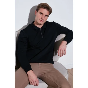 Pamuklu Regular Fit Yarım Fermuarlı Polo Yaka  Erkek Sweat 5905789